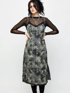 Disturbia Grime Check Lace Midi Slip Dress - 10